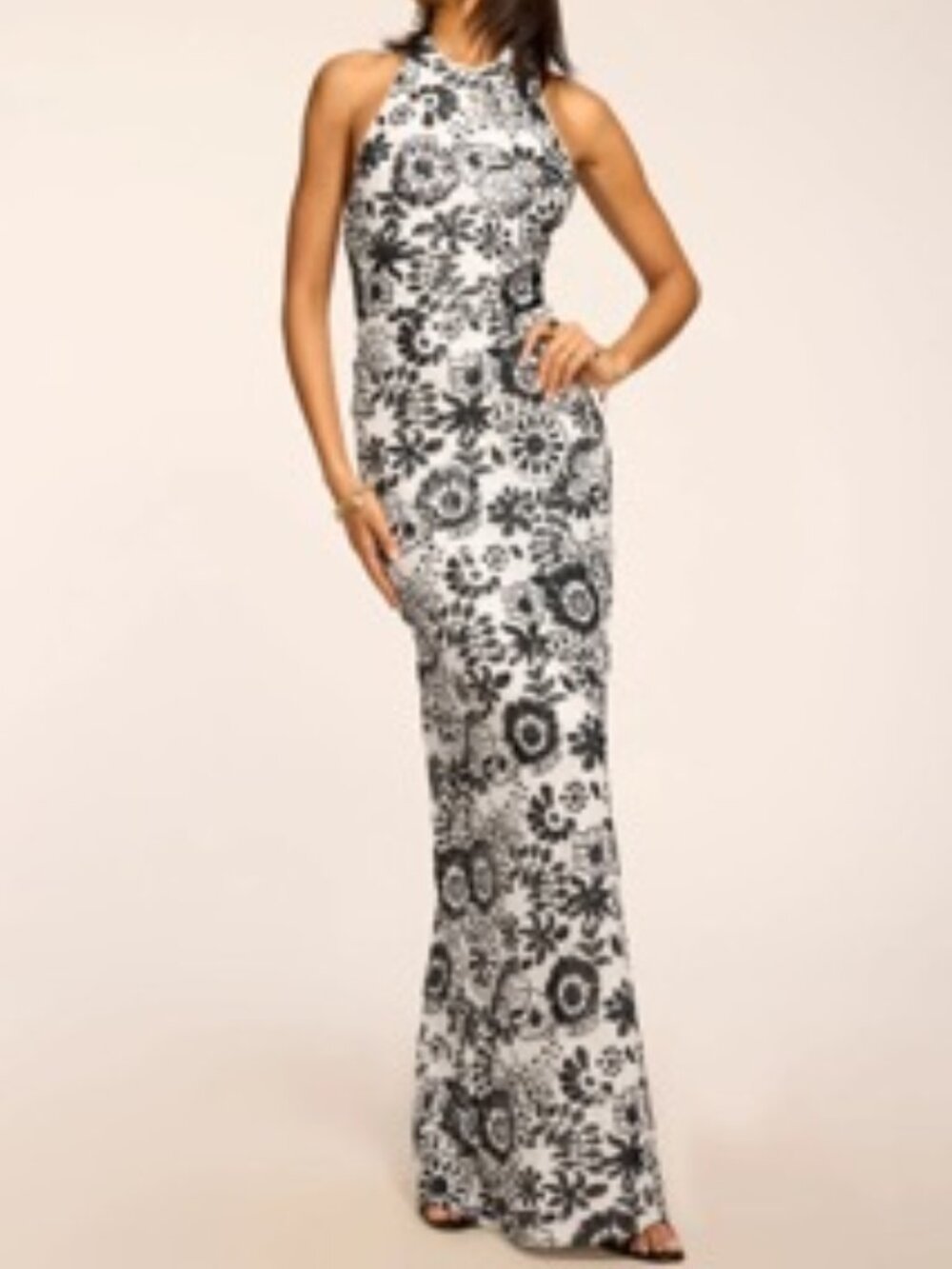 NEW Ramy Brook Candice Sequin Gown High Neck Floral Open Back Evening Dress